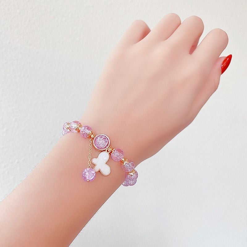 STRETCH BEADS BUTTERFLY BRACELET WHITE