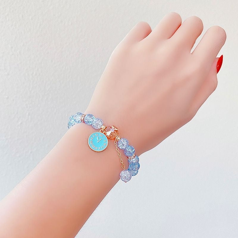 STRETCH BEADS CLOCK BRACELET BLUE